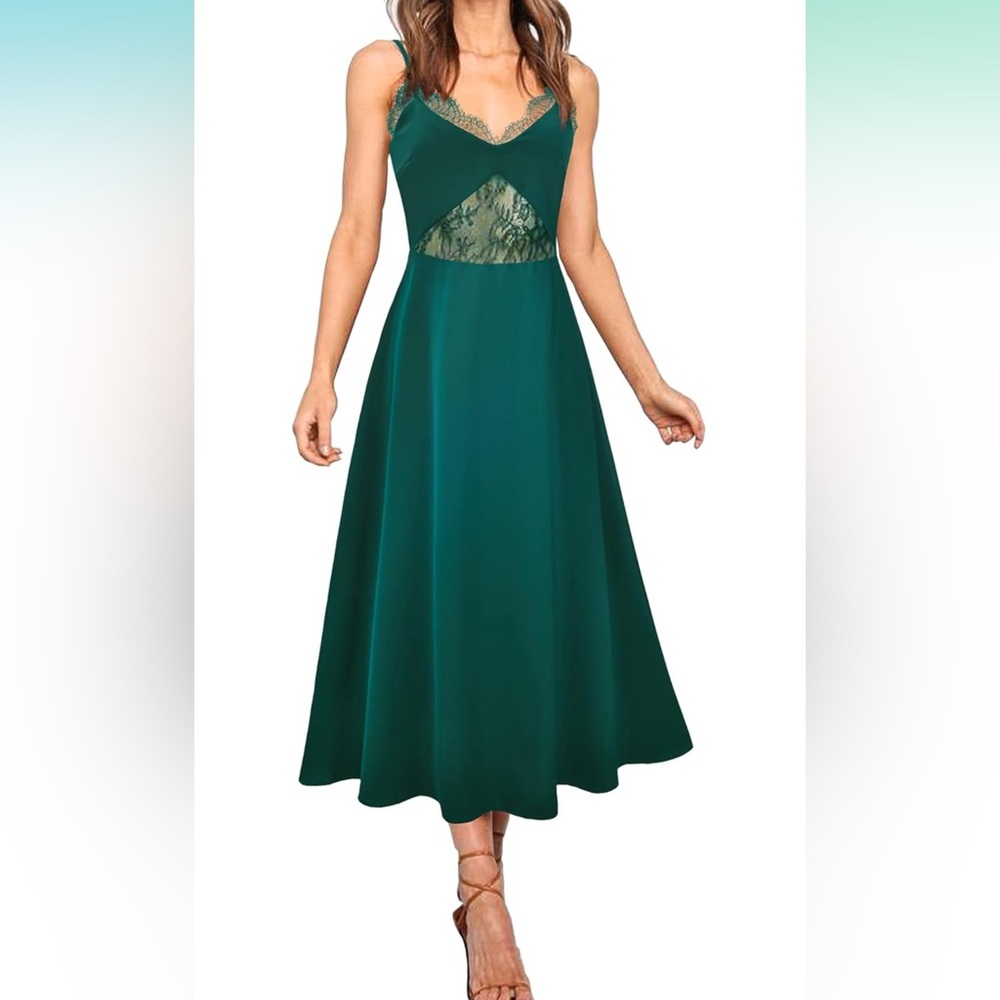 Medium Green Cocktail Satin Slip Silk Elegant Party Evening Beach Dress